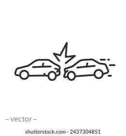 auto crash on road icon, broken cars, accident, thin line symbol on white background - editable stroke vector illustration