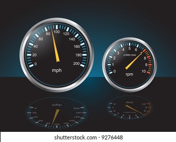 Auto Dashboard Gauges with Reflections - Vector