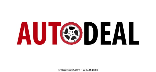 Auto Deal Logotype - Vector symbol isolated on white background. Creative sign with tyre wheel instead of letter.