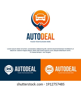 Auto deal vector logo template. This design use hand shake symbol. Suitable for negotiation vehicle business.