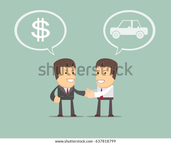 auto dealer with new owner shaking hands in\
auto show or salon. Man Buying a\
Car