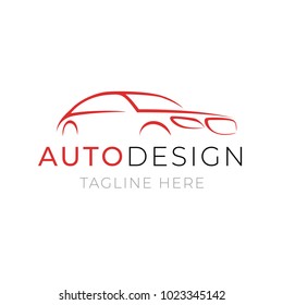 Auto Design Logo Template. Car Service Or Dealer Shop Icon Vector Design With Line Silhouette Vehicle On White Background. Illustration Of Automotive Repair Or Wash.