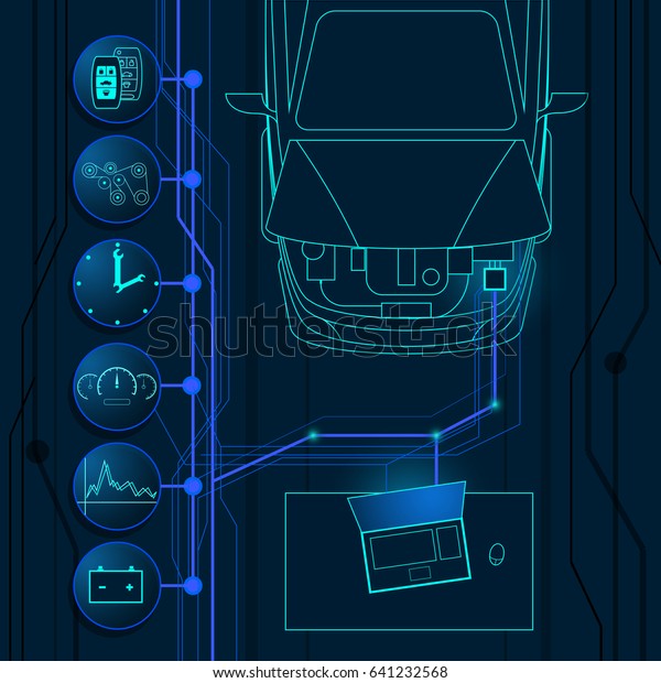 Auto Diagnostics Monitor Flat Concept.\
Vector illustration.