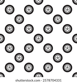 Auto disc vector seamless pattern - Car wheel and tire vector concept background