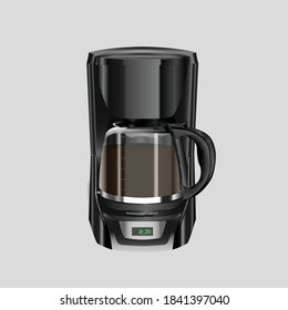 Auto Drip Coffee Maker Isolated On White. Brushed Stainless Steel & Glass Automatic Espresso Machine Or Coffeemaker. Modern Drip Coffee Pot. Electric Kitchen Small Appliance.