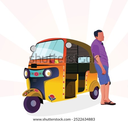 A auto driver standing with his three-wheeler auto