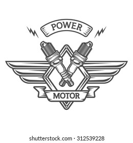 Auto emblem to the spark plugs. Retro style.