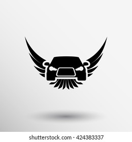 Auto Emblems. Vector Car Wheel Shield Crown And Wings Logo Icon.