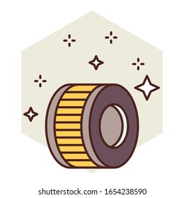 Auto engine air yellow color filter design, Transport vehicles Spare Parts Vector Shiny Flat Icon Concept,
