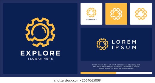 Auto explore logo design with gear and magnifying