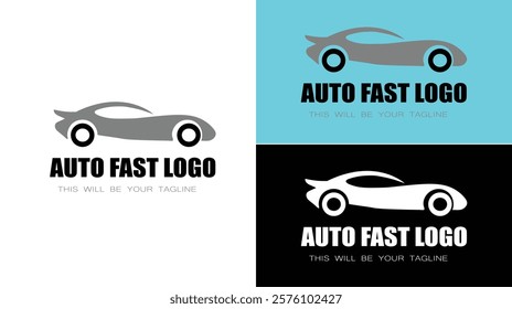Auto Fast Logo Design with Sleek Car Silhouette in Multiple Color Variations 