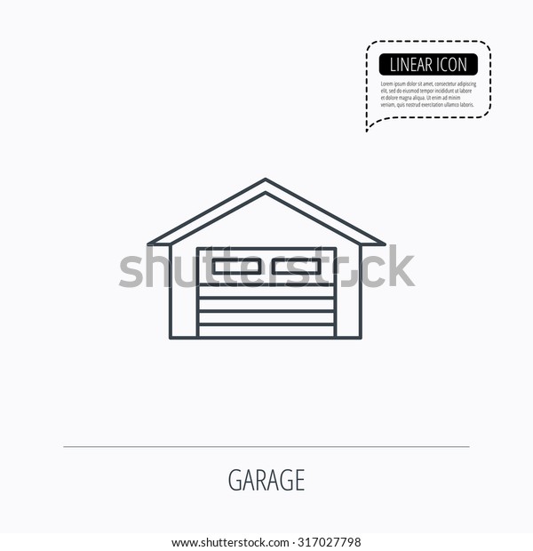 Auto garage icon. Transport\
parking sign. Linear outline icon. Speech bubble of dotted line.\
Vector