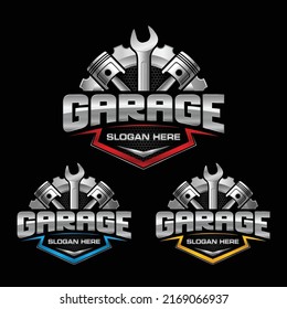 Auto Garage Logo. Combination of automobile tools, gears, pistons, and wrench. Perfect logo for auto services, automobile parts shops, and any other car related businesses. - Shutterstock ID 2169066937