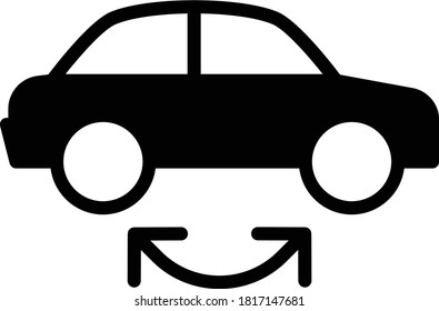 Auto Garage Vector Color Icon Deisgn, Tire Repair Tools and Wheel Shop Equipment on White background, Red Car with Two Way Arrows Concept,