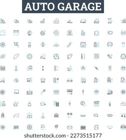 Auto garage vector line icons set. Auto, Garage, Repair, Service, Tune-up, Oil, Change illustration outline concept symbols and signs