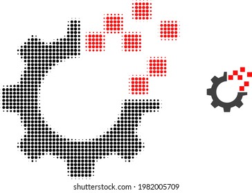Auto gear repair halftone dot icon illustration. Halftone pattern contains round pixels. Vector illustration of auto gear repair icon on a white background.