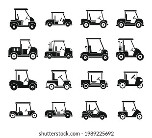 Auto golf cart icons set. Simple set of auto golf cart vector icons for web design on white background