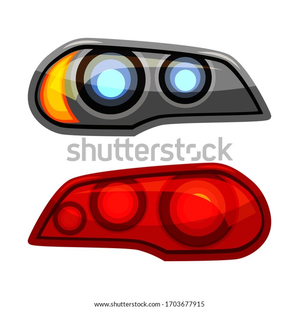 Auto\
headlights set isolated on white background. Automobile rear and\
front lights. Vehicle lamp kit. Spare part, detail for replacement.\
Car repair and maintenance service. Workshop\
item