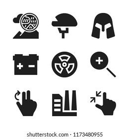 auto icon. 9 auto vector icons set. battery, factory and radiation icons for web and design about auto theme