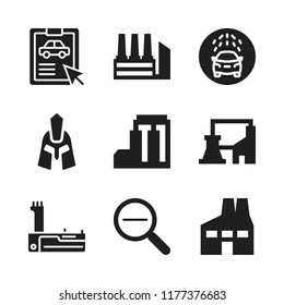 auto icon. 9 auto vector icons set. factory, car wash and zoom out icons for web and design about auto theme
