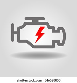 Auto icon. Check engine icon with lightning and shadow. Vector image.