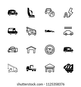 Auto icon. collection of 16 auto filled and outline icons such as truck with hook, van, cargo trailer, sport car, garage, car wash. editable auto icons for web and mobile.