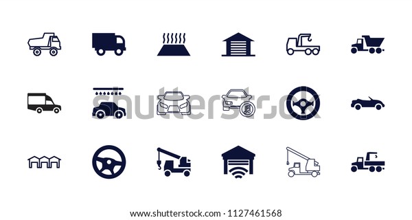 Auto icon. collection of 18 auto\
filled and outline icons such as car wash, truck with hook, truck,\
wheel, garage. editable auto icons for web and\
mobile.
