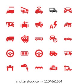 Auto icon. collection of 25 auto filled icons such as airport bus, garage, toy car, truck, truck with hook, pump, van, cargo trailer. editable auto icons for web and mobile.