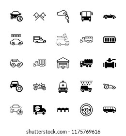 Auto icon. collection of 25 auto filled and outline icons such as airport bus, ambulance, ful battery, garage, toy car, car wash, van. editable auto icons for web and mobile.