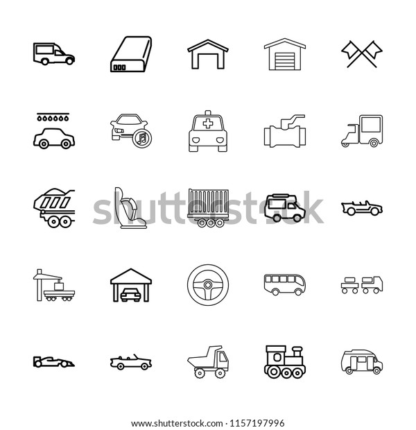 Auto icon.\
collection of 25 auto outline icons such as garage, train toy, car\
wash, van, cargo trailer, cabriolet, battery, sport car. editable\
auto icons for web and\
mobile.