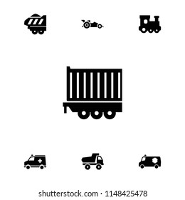 Auto icon. collection of 7 auto filled icons such as train toy, toy car, cargo trailer, ambulance. editable auto icons for web and mobile.