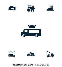 Auto icon. collection of 7 auto filled icons such as van, heating system in car, train toy, car wash, truck. editable auto icons for web and mobile.