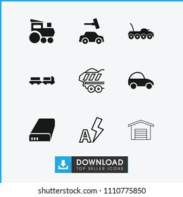 Auto icon. collection of 9 auto filled and outline icons such as truck with luggage, car wash, battery, military car, cargo trailer. editable auto icons for web and mobile.