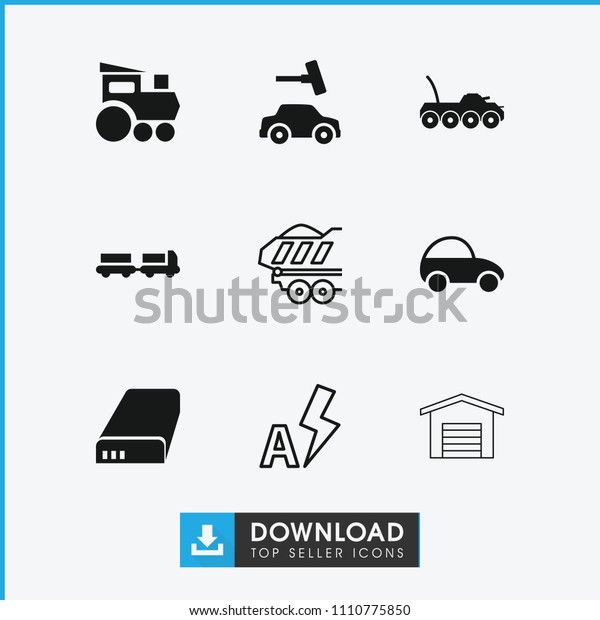 Auto icon.\
collection of 9 auto filled and outline icons such as truck with\
luggage, car wash, battery, military car, cargo trailer. editable\
auto icons for web and\
mobile.