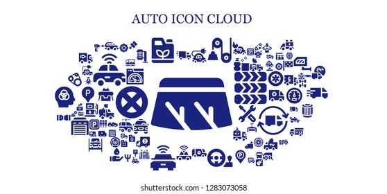  auto icon set. 93 filled auto icons. Simple modern icons about  - Windshield, Delivery truck, Car, Gasoline, Electric car, Pulley, Van, Steering wheel, Seat belt, Timing belt