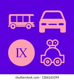 auto icon set with rome nine, car and school bus vector illustration