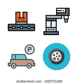 auto icon set. vector set about tire, parking and industrial robot icons set.