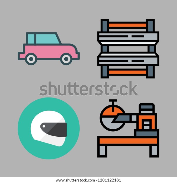auto icon set. vector set about helmet, car and\
industrial robot icons\
set.