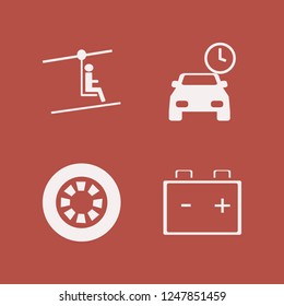 auto icon. auto vector icons set man on cable car, car battery, parking time and wheel