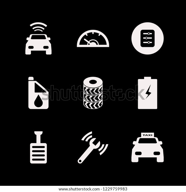 auto icon. auto vector icons set battery,\
taxi cab, diagnostycs wrench and\
speedometer