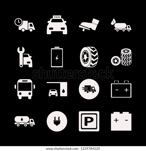 auto icon. auto vector icons set school bus, plug,\
car battery and taxi cab