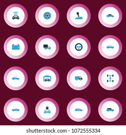 Auto icons colored set with plug, hatchback, automobile and other garage elements. Isolated vector illustration auto icons.