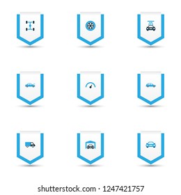 Auto icons colored set with auto, wheelbase, truck and other speedometer elements. Isolated vector illustration auto icons.