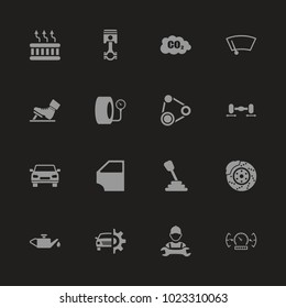 Auto icons - Gray symbol on black background. Simple illustration. Flat Vector Icon.