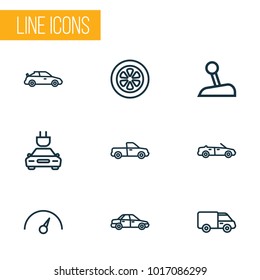 Auto icons line style set with gear level, automobile, tie and other sedan elements. Isolated vector illustration auto icons.