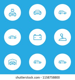 Auto icons line style set with car, sports auto, hood and other bonnet elements. Isolated vector illustration auto icons.