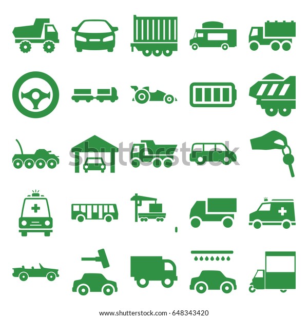 Auto icons set. set of 25\
auto filled icons such as airport bus, truck with luggage, toy car,\
car wash, car, truck, van, cargo truck, ambulance, ful battery,\
garage