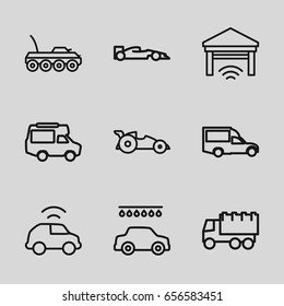 Auto icons set. set of 9 auto outline icons such as car wash, truck, van, garage