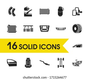 Iconos automáticos con elementos de escape del parachoques, del radiador y del camión. Conjunto de iconos automáticos y concepto de máquina. Elementos vectoriales editables para el diseño de la interfaz de usuario de la aplicación del logotipo.