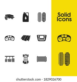 Auto icons set with car control panel, car speedometer and car oil elements. Set of auto icons and gauge concept. Editable vector elements for logo app UI design.